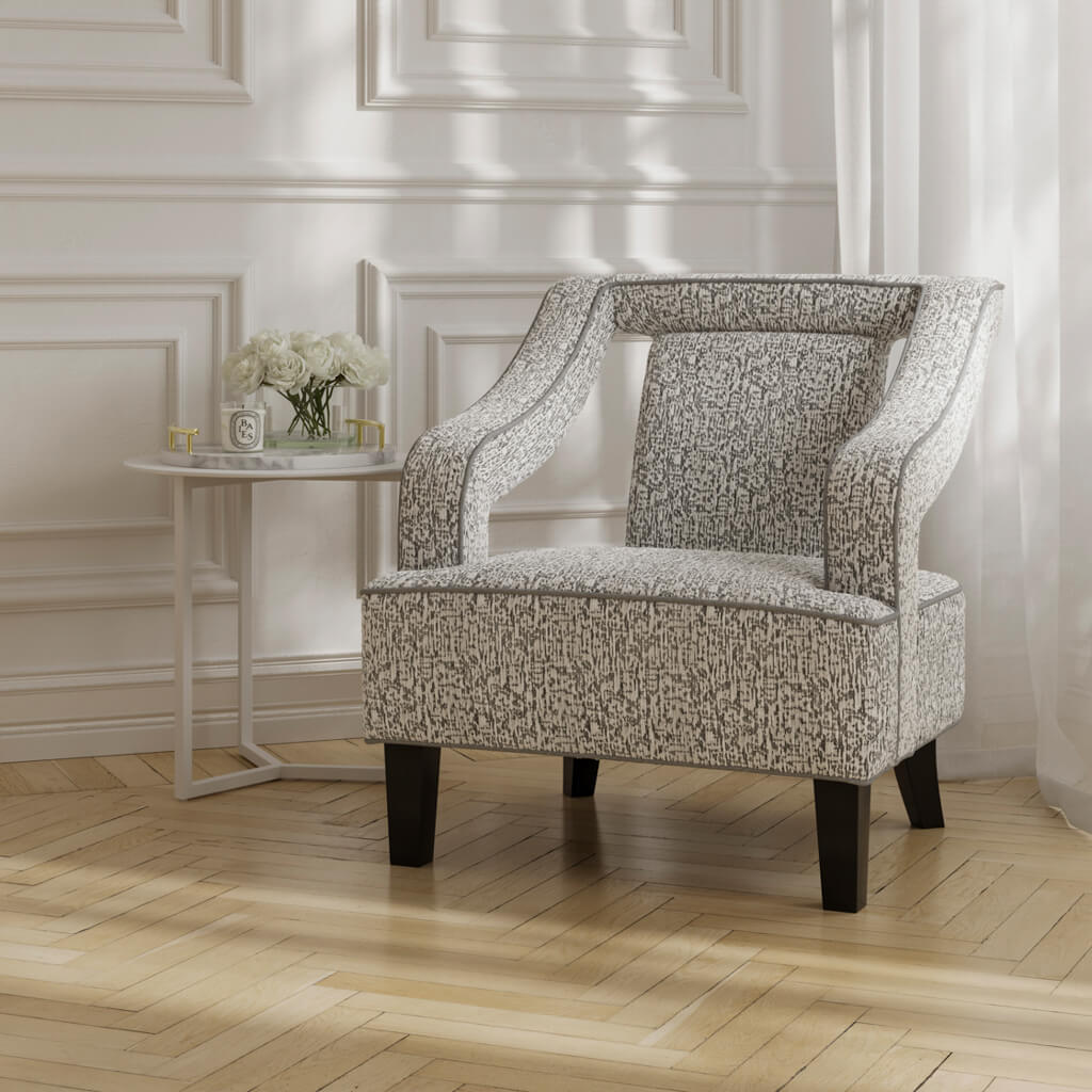 Sofia Textured Fabric Armchair In Elephant With Matte Black Legs