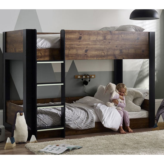 Solomon Wooden Bunk Bed In Rustic And Black