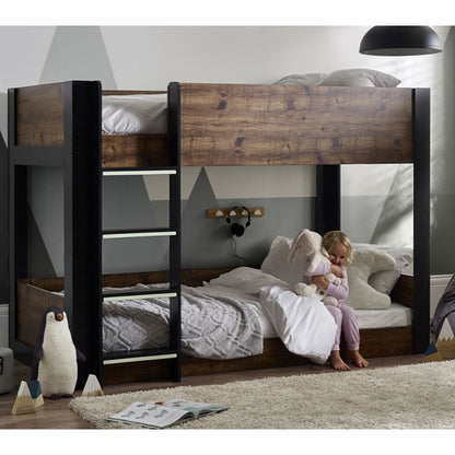 Solomon Wooden Bunk Bed In Rustic And Black