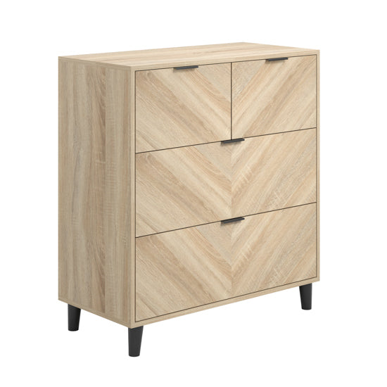 Stockholm Chevron Wooden Chest Of 4 Drawers In Sonoma Oak