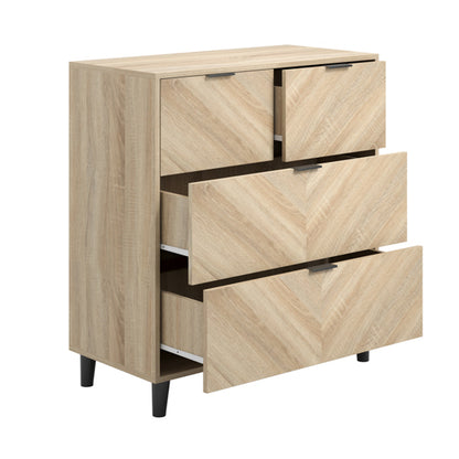 Stockholm Chevron Wooden Chest Of 4 Drawers In Sonoma Oak