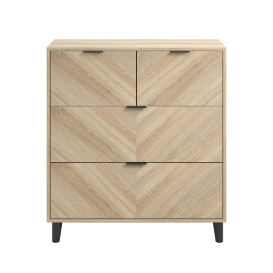Stockholm Chevron Wooden Chest Of 4 Drawers In Sonoma Oak