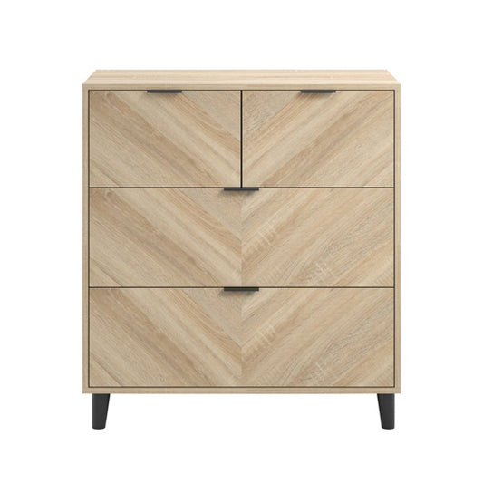 Stockholm Chevron Wooden Chest Of 4 Drawers In Sonoma Oak