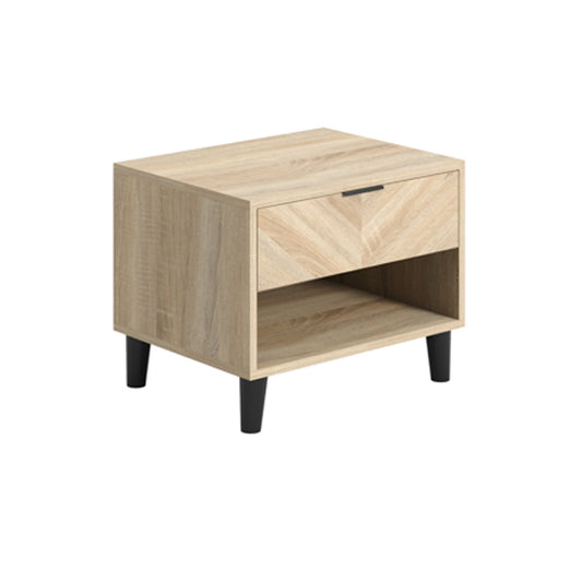 Stockholm Chevron Wooden Bedside Cabinet With 1 Drawer In Sonoma Oak