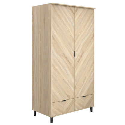 Stockholm Chevron Wooden Wardrobe With 2 Doors In Sonoma Oak