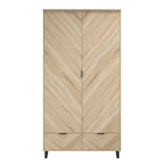 Stockholm Chevron Wooden Wardrobe With 2 Doors In Sonoma Oak
