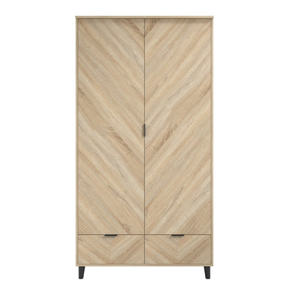 Stockholm Chevron Wooden Wardrobe With 2 Doors In Sonoma Oak