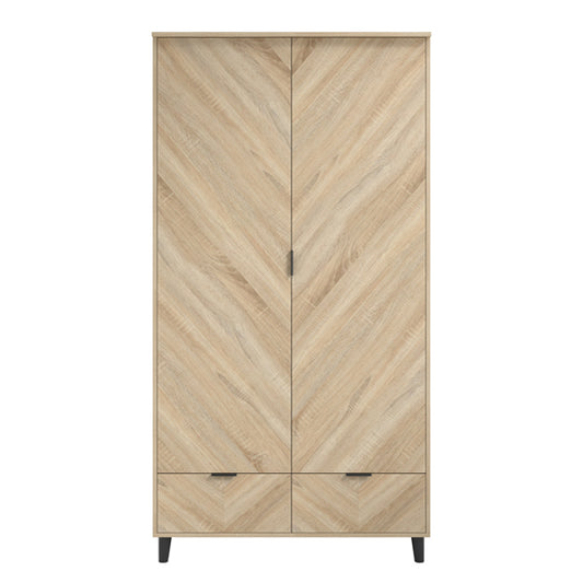 Stockholm Chevron Wooden Wardrobe With 2 Doors In Sonoma Oak