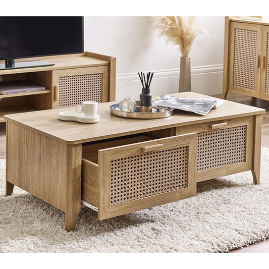 Sydney Wooden Coffee Table With 2 Drawers In Oak