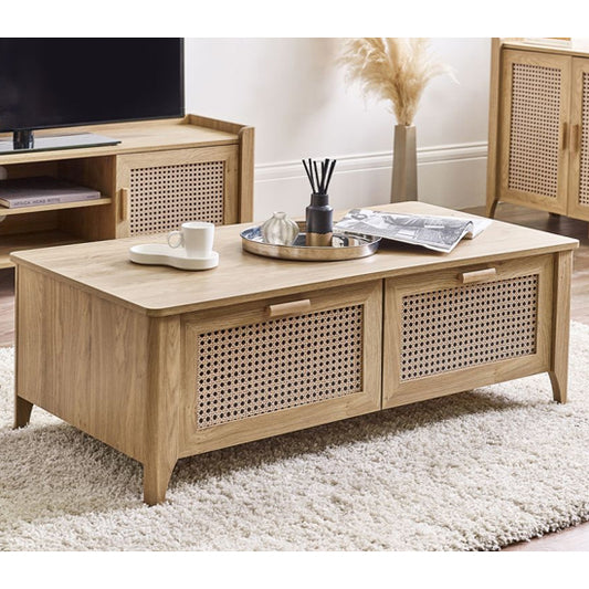 Sydney Wooden Coffee Table With 2 Drawers In Oak