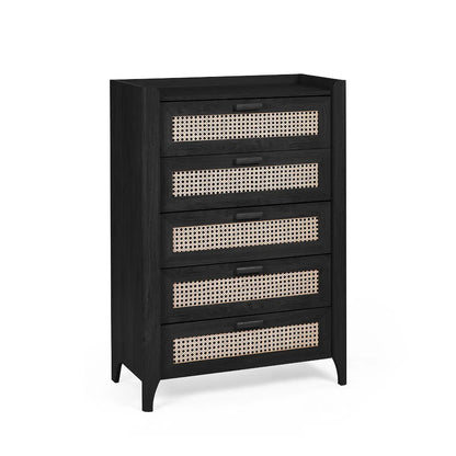 Sydney Tall Wooden Chest Of 5 Drawers In Black Ash