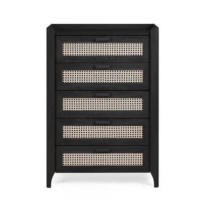 Sydney Tall Wooden Chest Of 5 Drawers In Black Ash