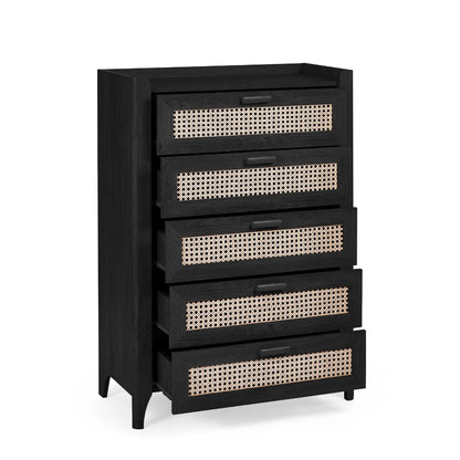 Sydney Tall Wooden Chest Of 5 Drawers In Black Ash