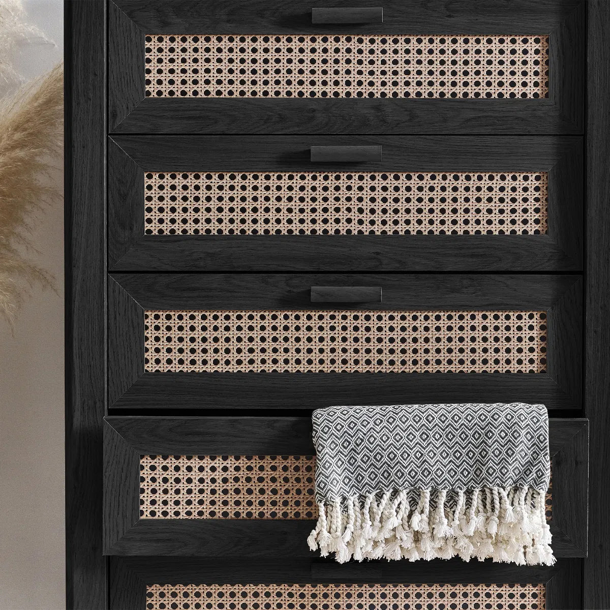 Sydney Tall Wooden Chest Of 5 Drawers In Black Ash