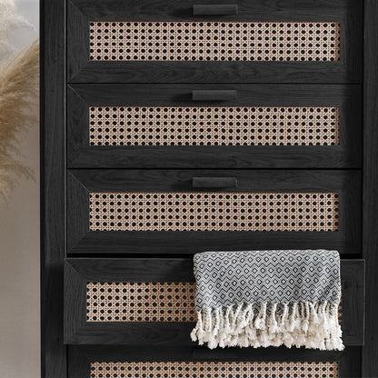Sydney Tall Wooden Chest Of 5 Drawers In Black Ash