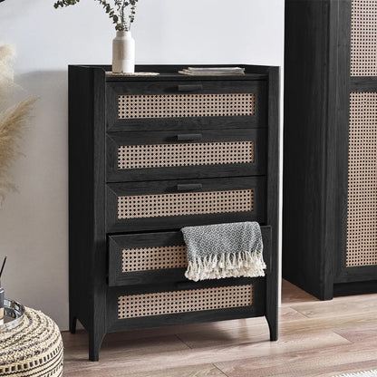 Sydney Tall Wooden Chest Of 5 Drawers In Black Ash
