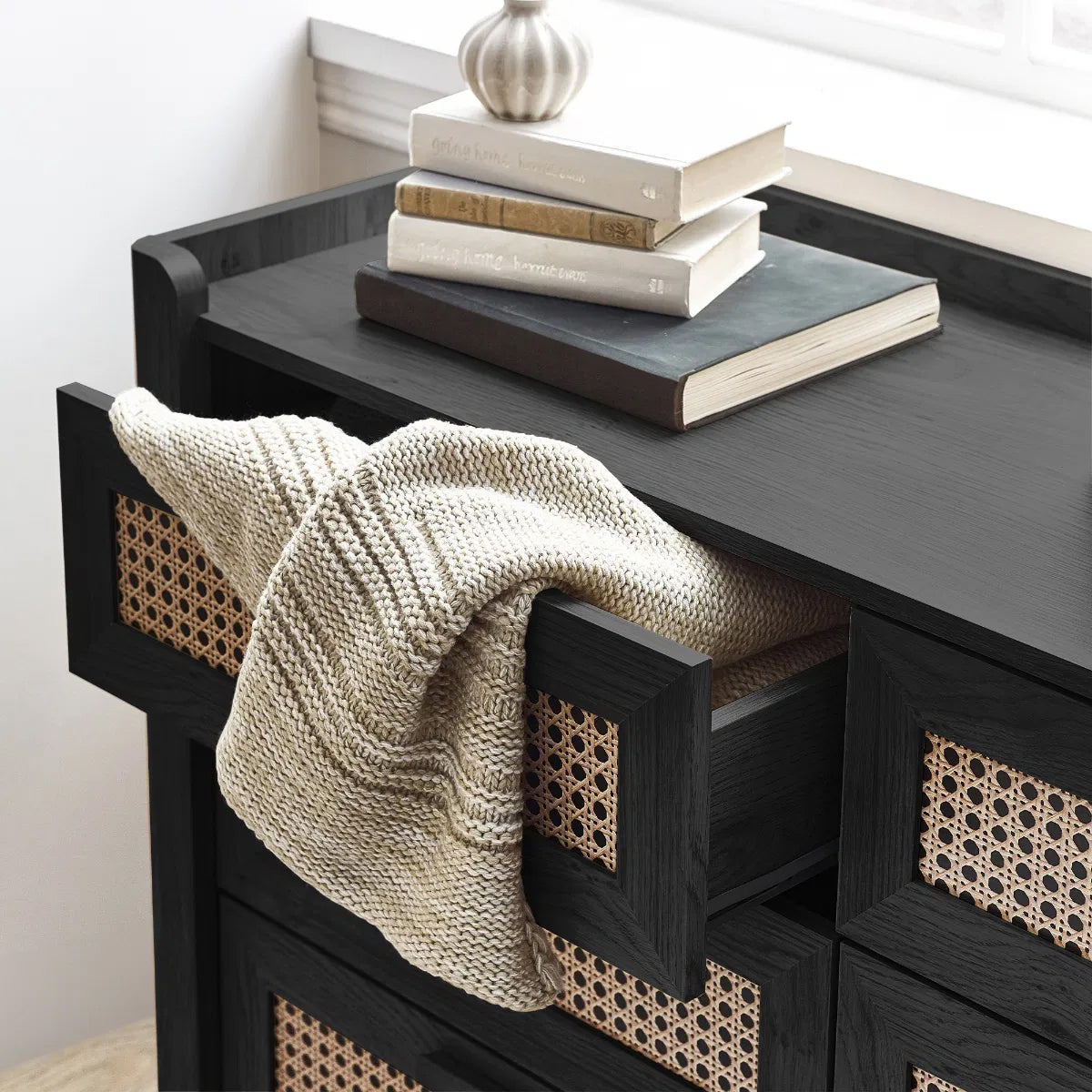 Sydney Wide Wooden Chest Of 6 Drawers In Black Ash