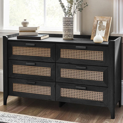 Sydney Wide Wooden Chest Of 6 Drawers In Black Ash