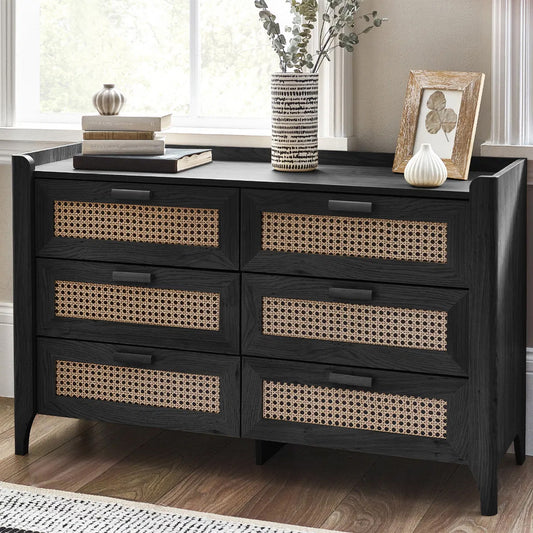 Sydney Wide Wooden Chest Of 6 Drawers In Black Ash