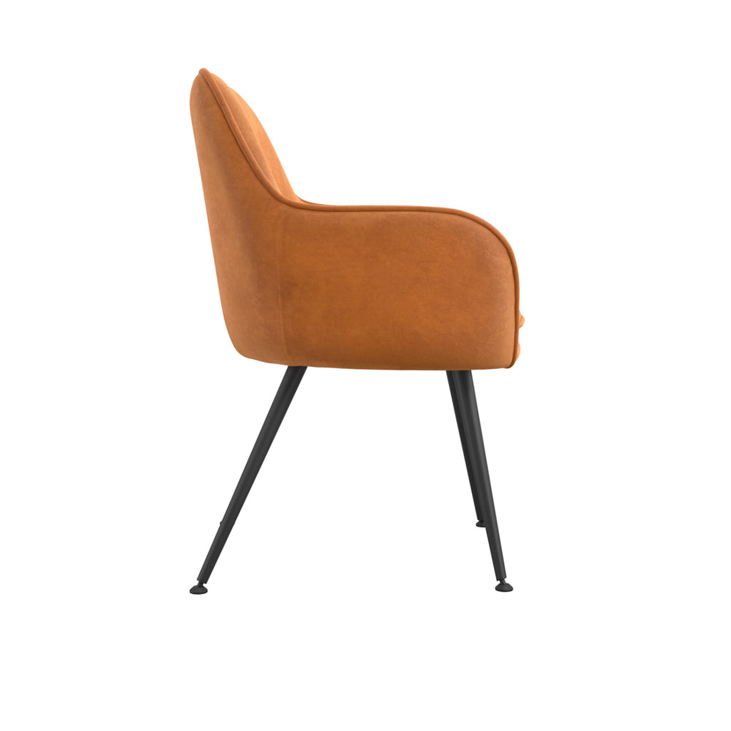 Tara Velvet Fabric Dining Chair In Burnt Rust With Matte Black Legs