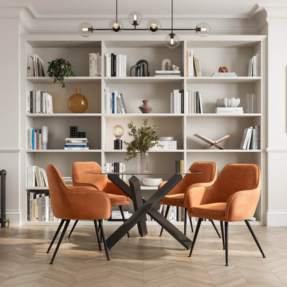 Tara Velvet Fabric Dining Chair In Burnt Rust With Matte Black Legs