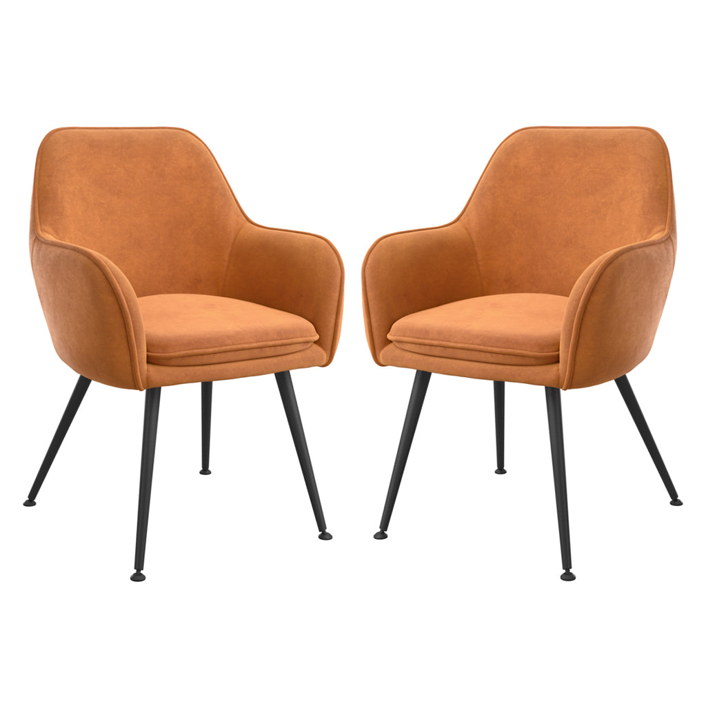 Tara Burnt Rust Velvet Fabric Dining Chairs With Matte Black Legs In Pair