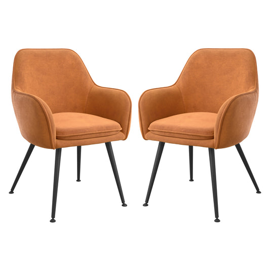 Tara Burnt Rust Velvet Fabric Dining Chairs With Matte Black Legs In Pair