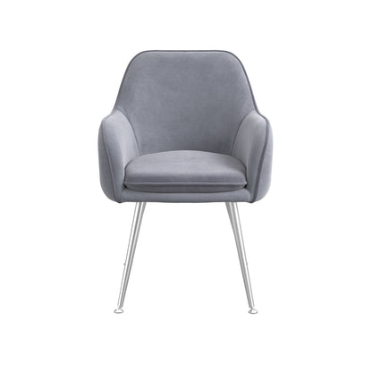 Tara Velvet Fabric Dining Chair In Grey With Silver Legs