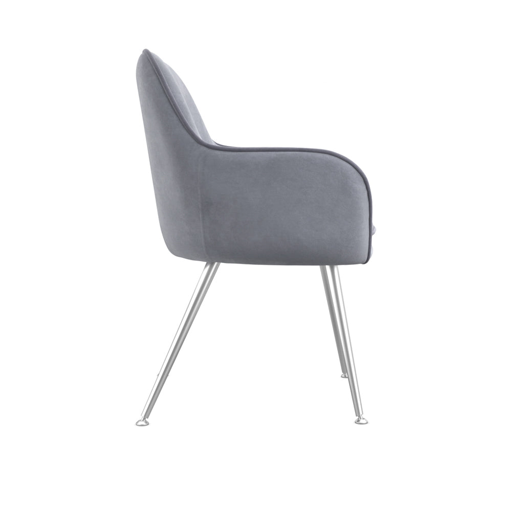 Tara Velvet Fabric Dining Chair In Grey With Silver Legs