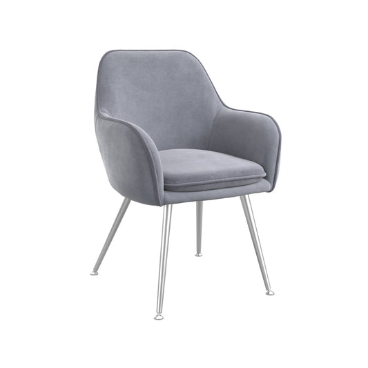 Tara Grey Velvet Fabric Dining Chairs With Silver Legs In Pair