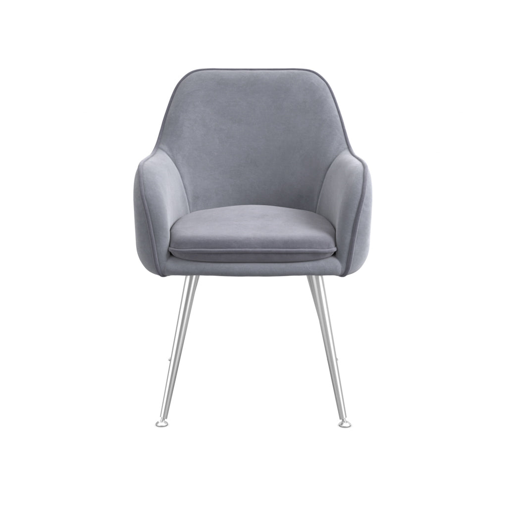 Tara Grey Velvet Fabric Dining Chairs With Silver Legs In Pair