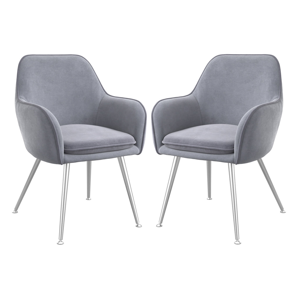 Tara Grey Velvet Fabric Dining Chairs With Silver Legs In Pair