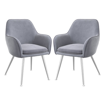 Tara Grey Velvet Fabric Dining Chairs With Silver Legs In Pair
