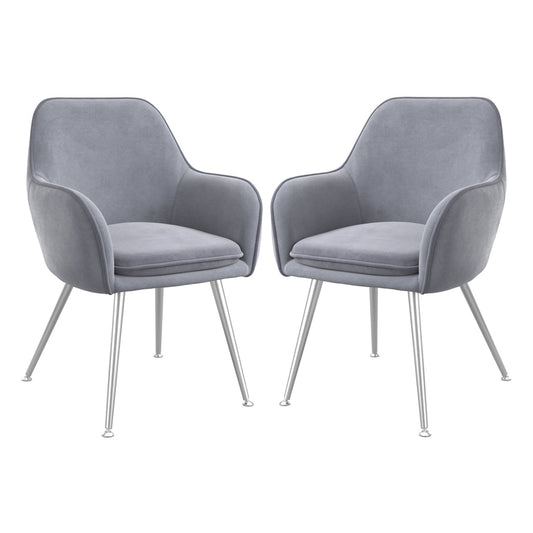 Tara Grey Velvet Fabric Dining Chairs With Silver Legs In Pair
