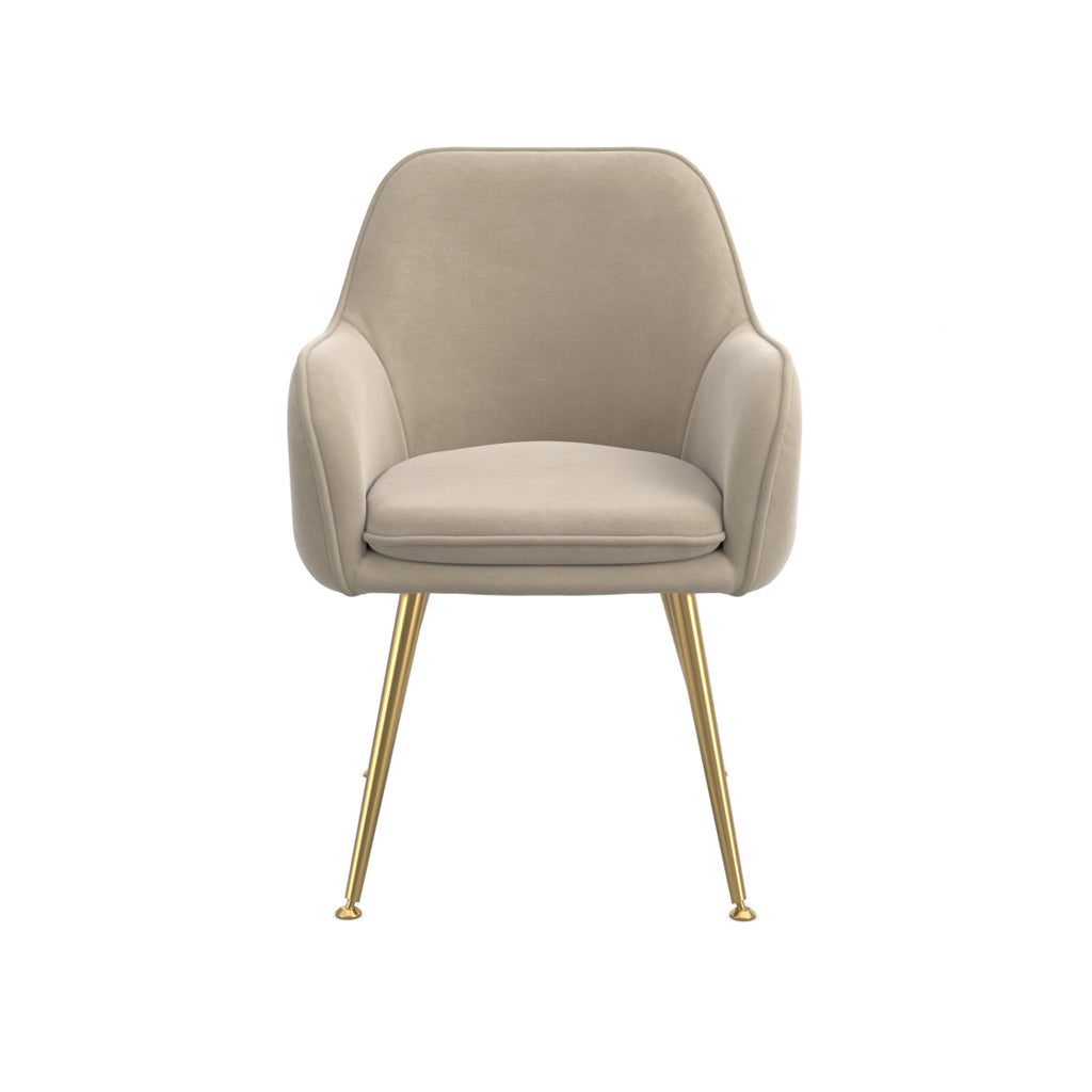 Tara Velvet Fabric Dining Chair In Light Fawn With Gold Legs