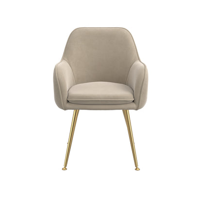 Tara Velvet Fabric Dining Chair In Light Fawn With Gold Legs