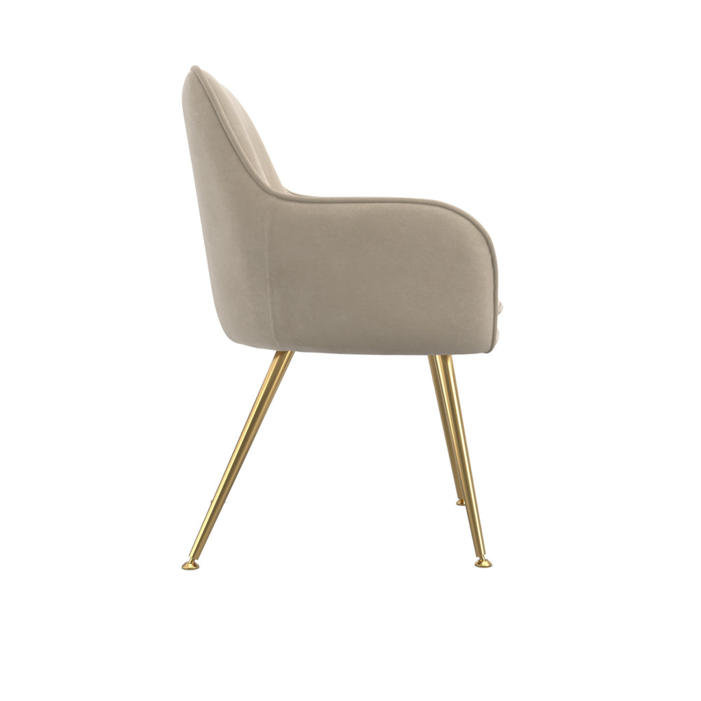 Tara Velvet Fabric Dining Chair In Light Fawn With Gold Legs