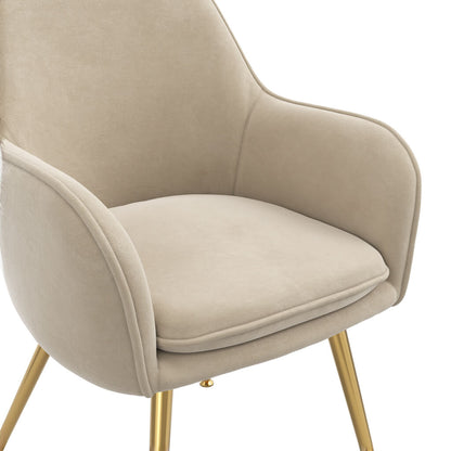 Tara Velvet Fabric Dining Chair In Light Fawn With Gold Legs
