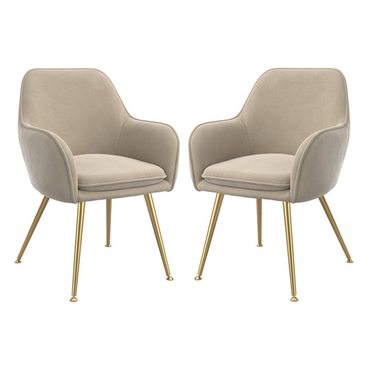 Tara Light Fawn Velvet Fabric Dining Chairs With Gold Legs In Pair