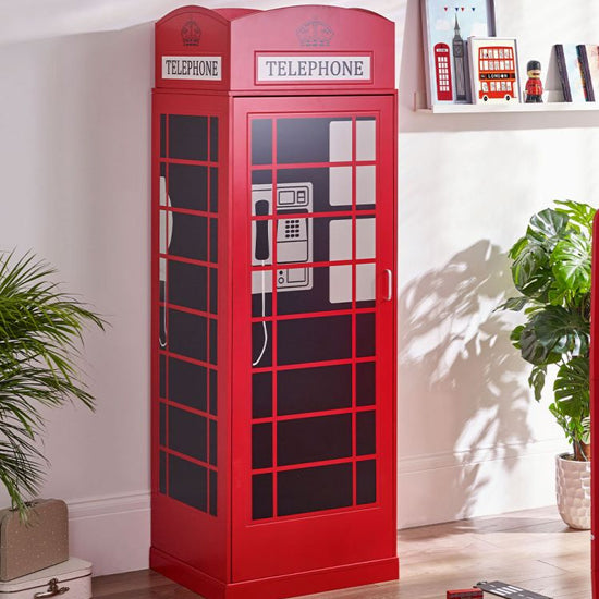 Telephone Box Wooden Wardrobe With 1 Door In Red
