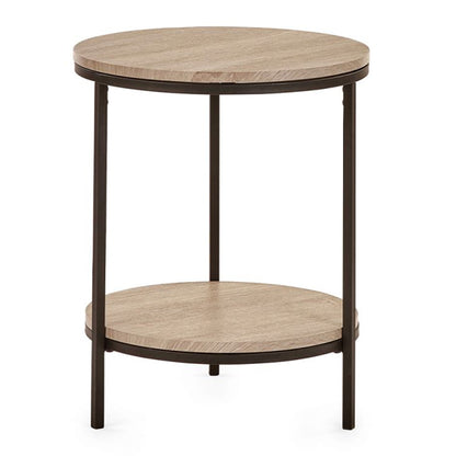 Tribeca Circular Wooden Lamp Table With Shelf In Sonoma Oak