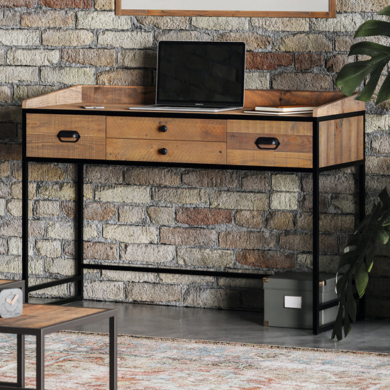 Ooki Wooden Laptop Desk With 4 Drawers In Oak