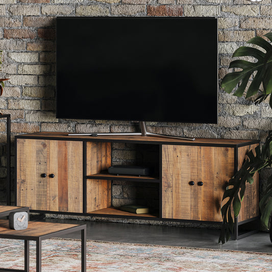Ooki Wooden TV Stand With 4 Doors And 1 Shelf In Oak