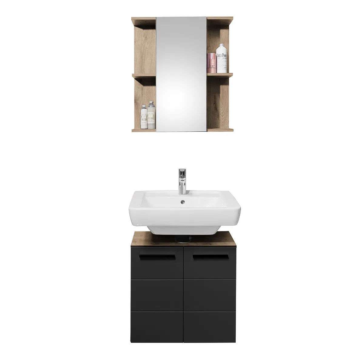 Vista Wooden Bathroom Mirrored Cabinet In Viking Black And Black