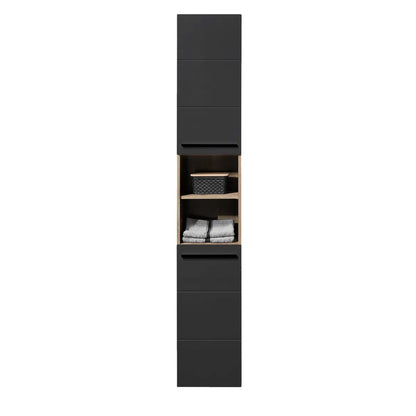 Vista Tall Wooden Bathroom Storage Cabinet In Viking Black And Black