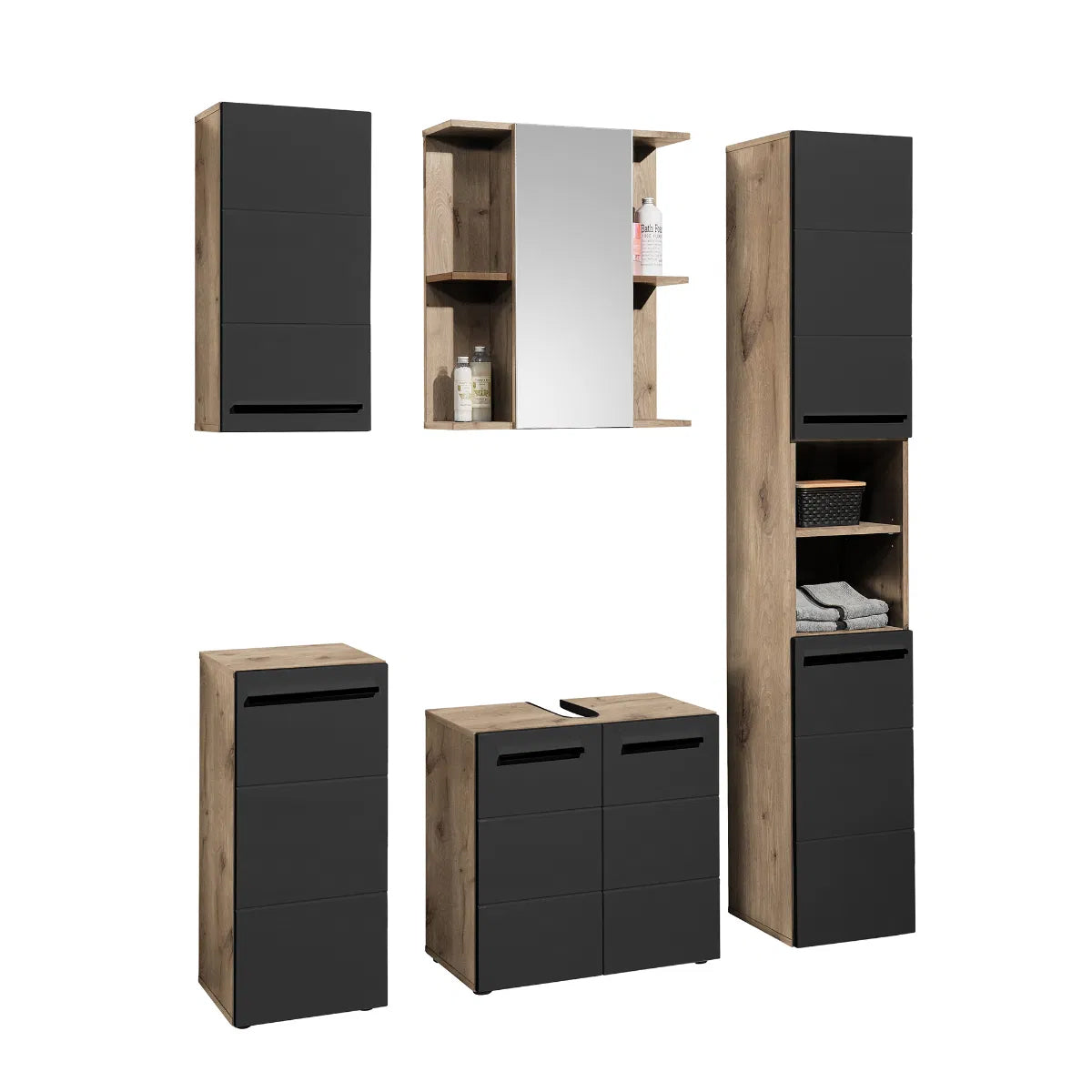 Vista Tall Wooden Bathroom Storage Cabinet In Viking Black And Black