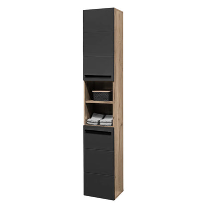 Vista Tall Wooden Bathroom Storage Cabinet In Viking Black And Black