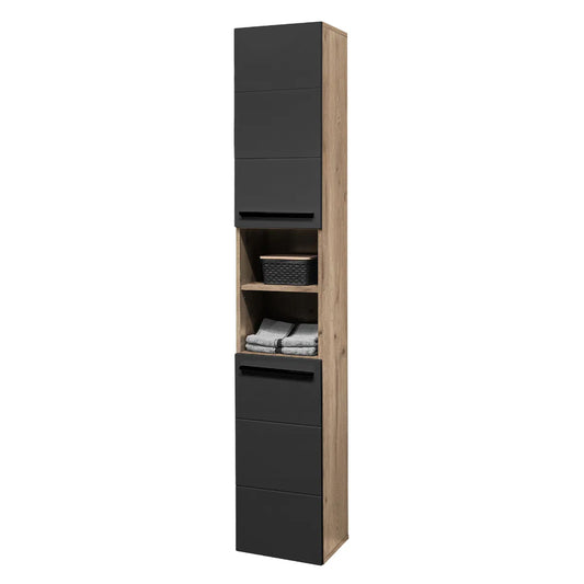 Vista Tall Wooden Bathroom Storage Cabinet In Viking Black And Black