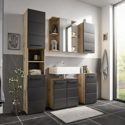 Vista Wall Hung Wooden Bathroom Storage Cabinet In Viking Black And Black