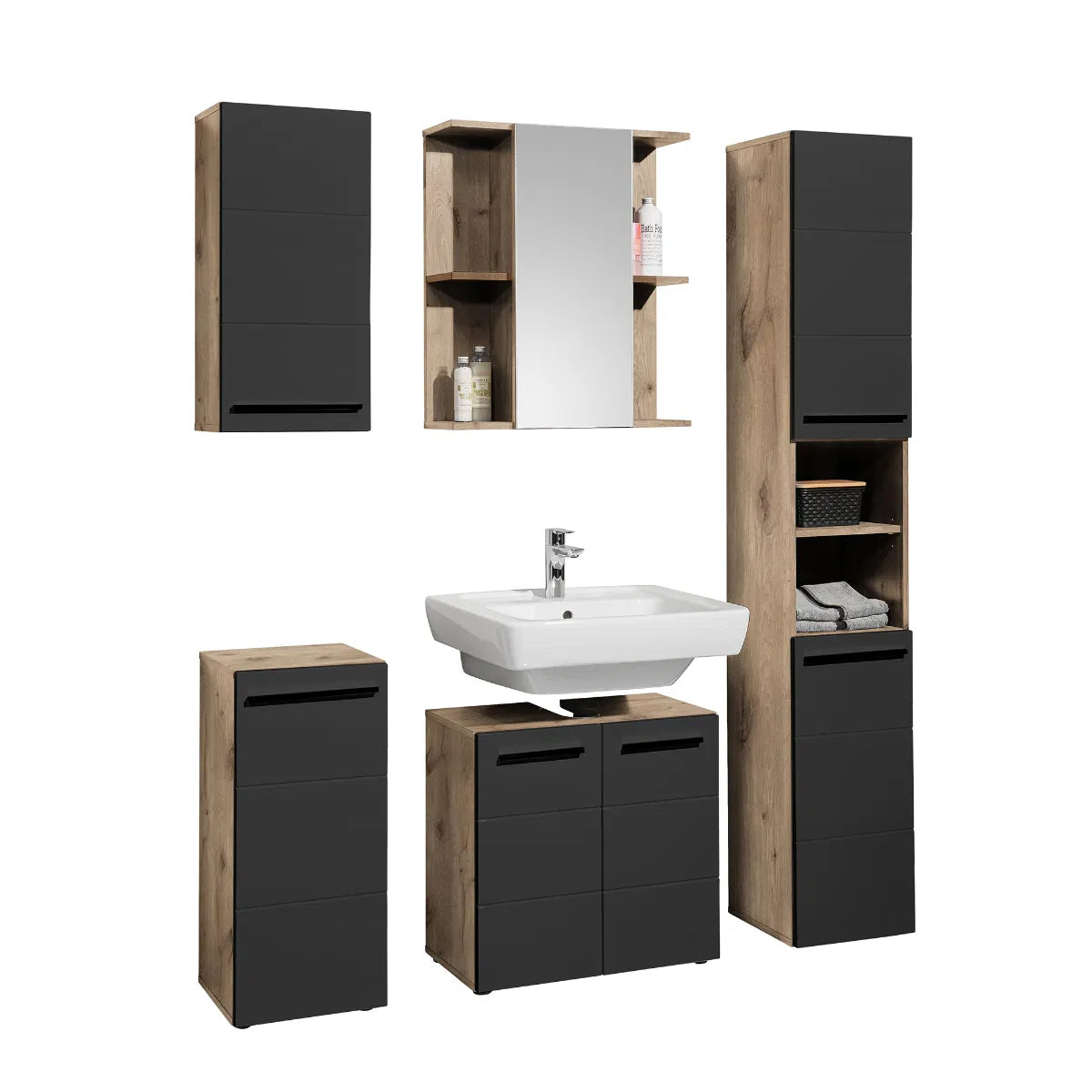 Vista Wall Hung Wooden Bathroom Storage Cabinet In Viking Black And Black